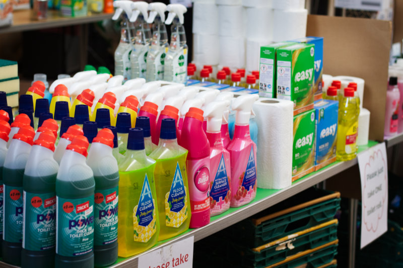 Photograph of goods on the tables at Manna
